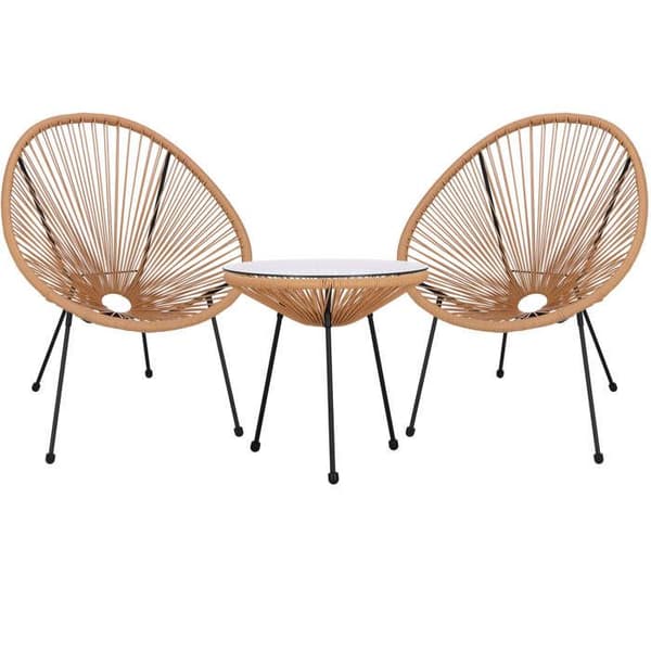 Ensemble bord och stolar - Springos® - Acapulco - 2 stolar - Glasbord - Väderbeständig