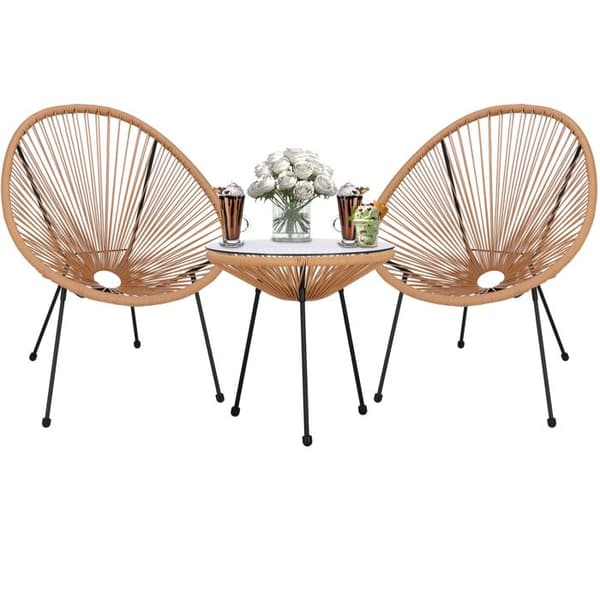 Ensemble bord och stolar - Springos® - Acapulco - 2 stolar - Glasbord - Väderbeständig