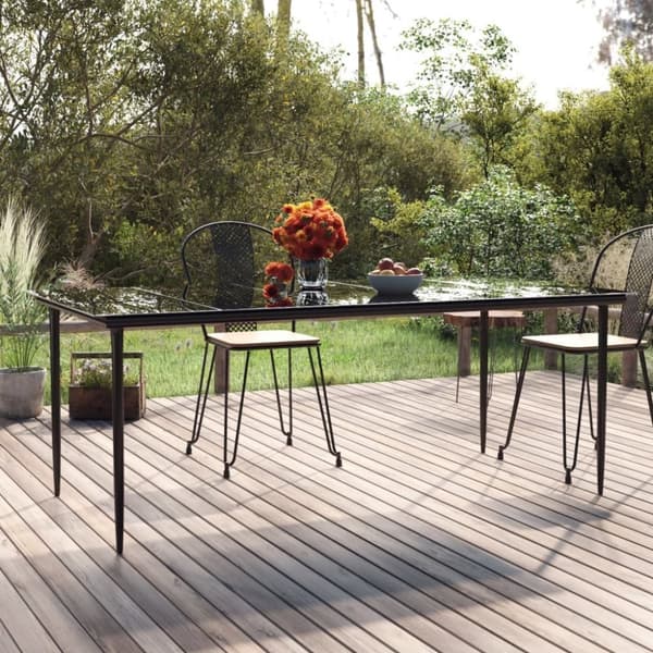 vidaXL havebord 200x100x74 cm stål og hærdet glas sort