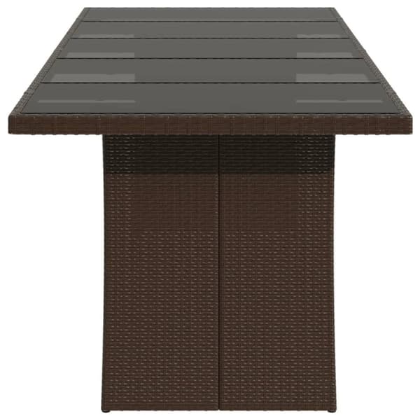 Trädgårdsbord med glasskiva brun 240x90x75 cm konstrotting