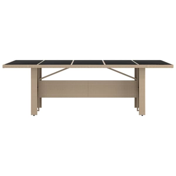 Trädgårdsbord med glasskiva beige konstrotting&härdat glas