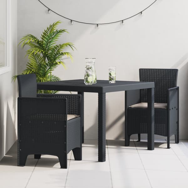 3-delat trädgårdsmöblemang med kuddar Anthracite Poly Rattan