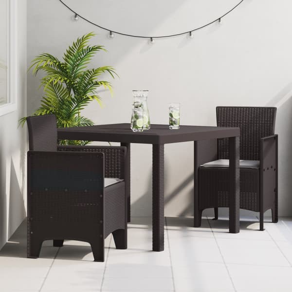 3-delars Trädgårdsmatbord med Kuddar Brun Poly Rattan