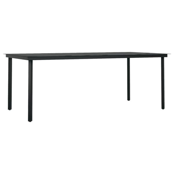 Trädgårdsbord svart 200x100x74 cm stål och glas
