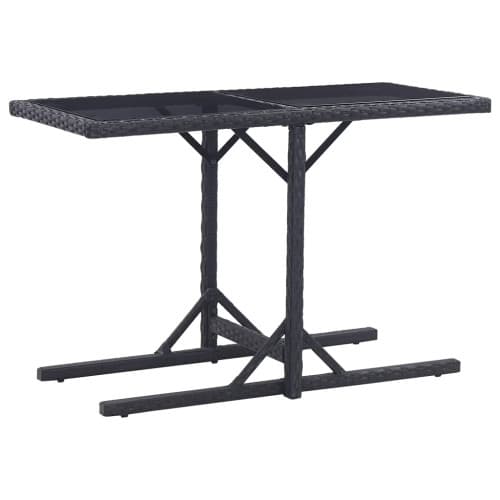 Trädgårdsbord svart 110x53x72 cm glas och konstrotting
