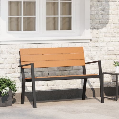 Bänk för trädgården i stål och WPC, brun och svart