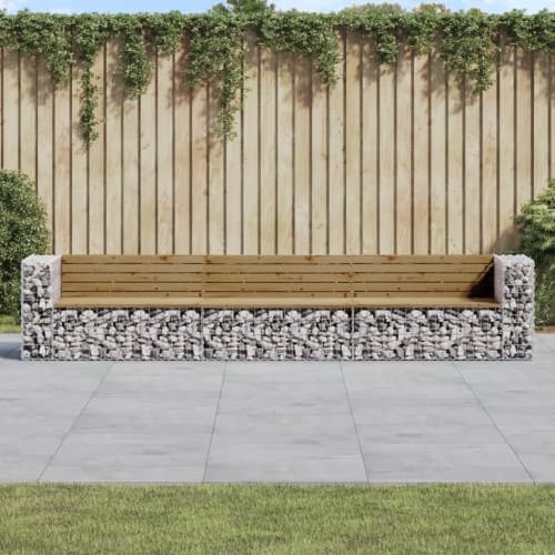 Trädgårdsbänk gabiondesign 347x71x65,5 cm impregnerad furu