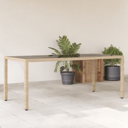 Trädgårdsbord med glasskiva beige 190x90x75 cm konstrotting