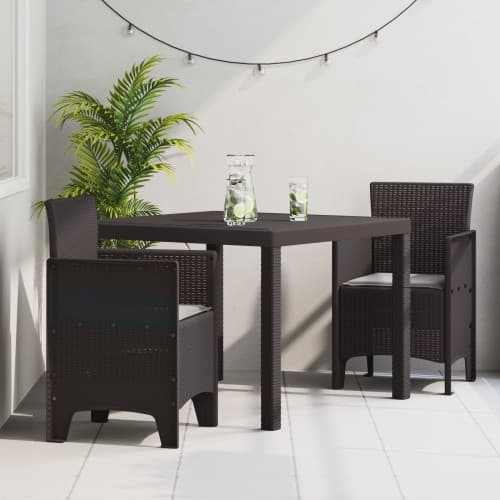 3-delars Trädgårdsmatbord med Kuddar Brun Poly Rattan