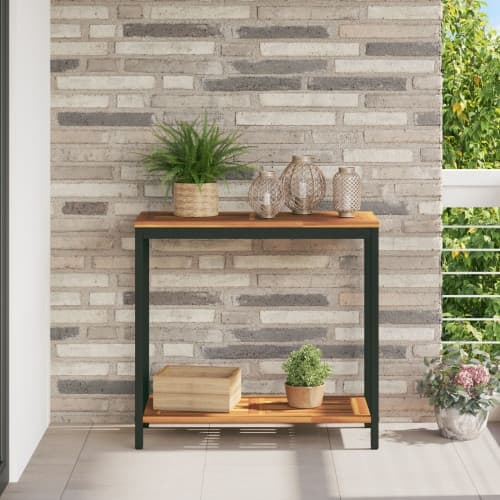 Utomhusbord Naturligt & Svart 35x80x75 cm Solid trä & Stål
