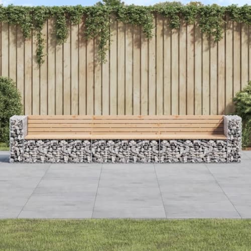 Trädgårdsbänk gabiondesign 347x71x65,5 cm massiv furu
