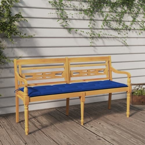 Bataviabänk med blå dyna 150 cm massiv teak