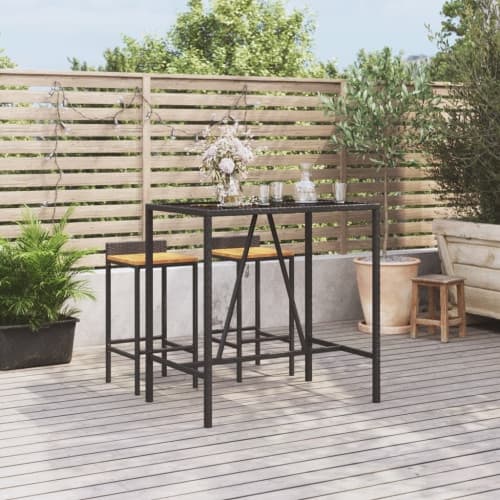 Barbord med glasskiva svart 110x70x110 cm konstrotting