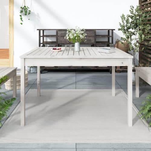 Trädgårdsbord vit 121x82,5x76 cm massiv furu