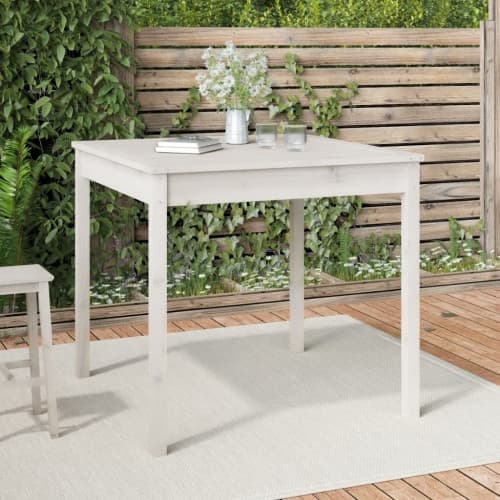 Trädgårdsbord vit 82,5x82,5x76 cm massiv furu