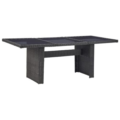 Trädgårdsbord svart 200x100x74 cm glas och konstrotting