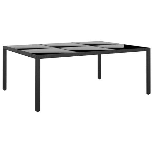 Trädgårdsbord 200x150x75 cm härdat glas och konstrotting svart