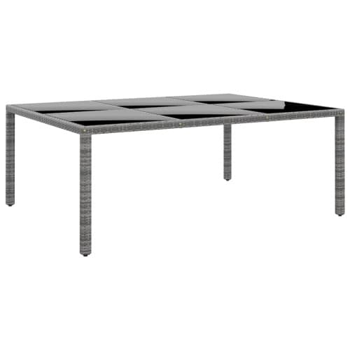 Trädgårdsbord 200x150x75 cm härdat glas och konstrotting grå