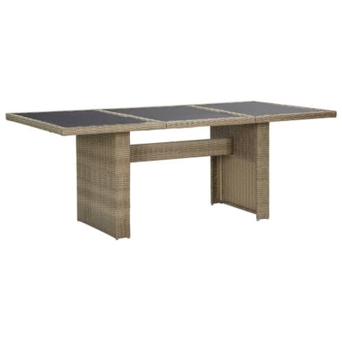 Trädgårdsbord brun 200x100x74 cm glas och konstrotting