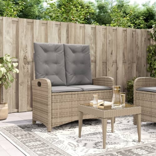 Justerbar trädgårdsbänk med dynor beige konstrotting