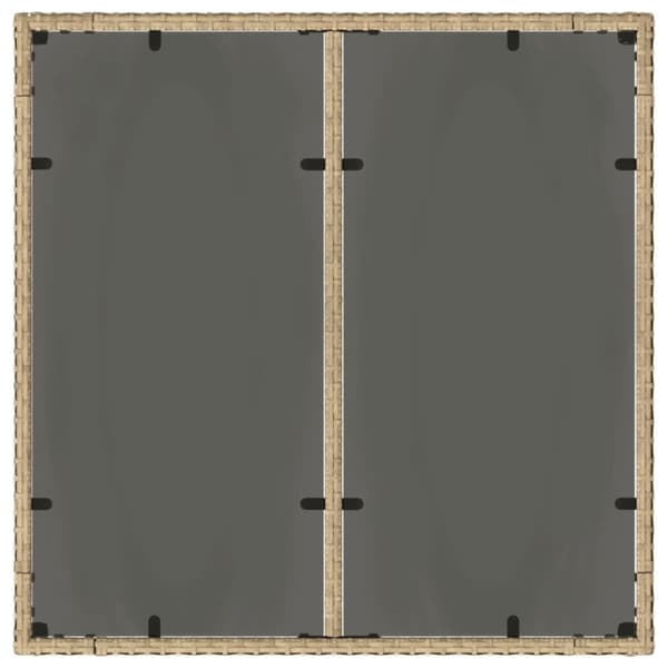 Trädgårdsbord med glasskiva beige 90x90x75 cm konstrotting
