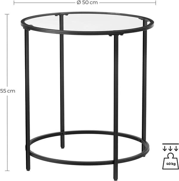 Rundtblad - OSKAR - LGT020B01 - Svart - Härdat glas - Pulverlackerad stål
