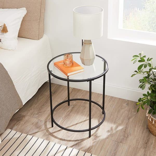 Rundtblad - OSKAR - LGT020B01 - Svart - Härdat glas - Pulverlackerad stål
