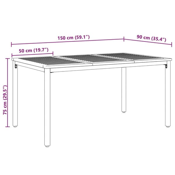 Trädgårdsbord 150x90x75 cm i solitt akaciaträ och metall