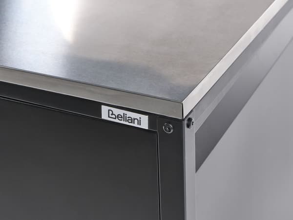 Udendørs køkkenskab i sort rustfrit stål med 3 døre og top Havekøkken