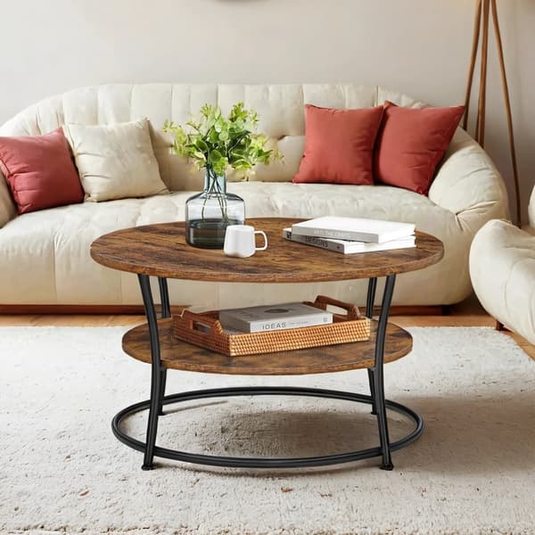 Ronde salontafel, salontafel met plank, woonkamertafel