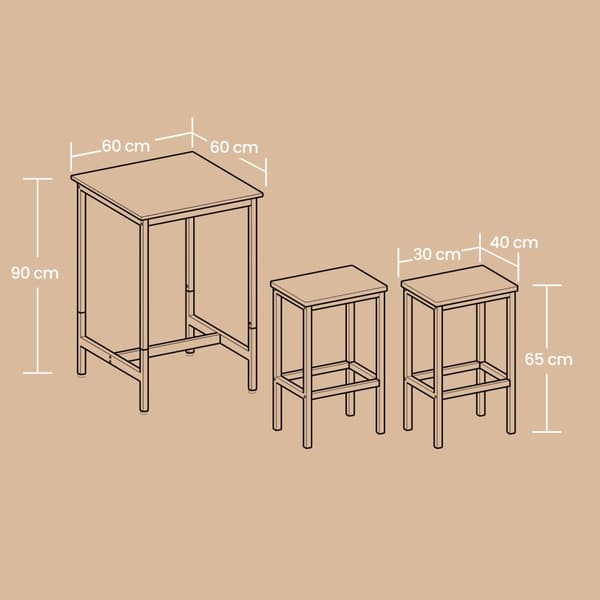 Eettafel met 2 stoelen, bartafel met barkruk, voor eetkamer