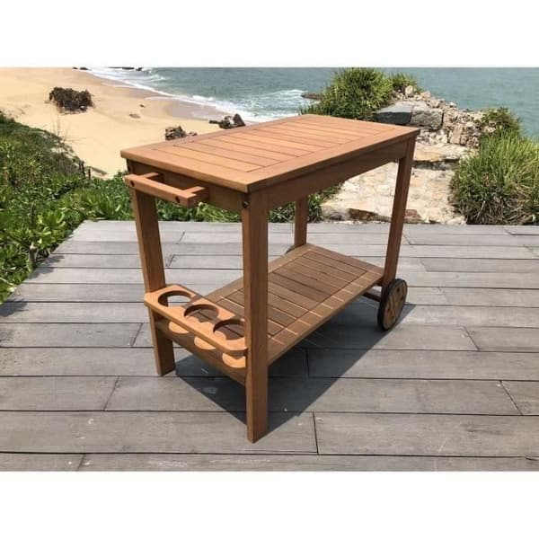 Trädgårdsvagn på hjul i FSC eukalyptusträ - 93 x 49 x 74 cm - Med flaskhållare