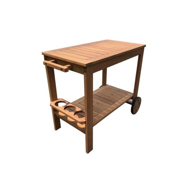 Trädgårdsvagn på hjul i FSC eukalyptusträ - 93 x 49 x 74 cm - Med flaskhållare