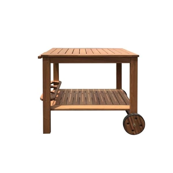Trädgårdsvagn på hjul i FSC eukalyptusträ - 93 x 49 x 74 cm - Med flaskhållare