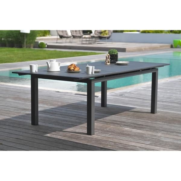 Rektangulär förlängningsbar trädgårdsbord - Grafitgrå - Aluminium - 10 personer - 180/240 x 100 cm - MIAMI - DCB GARDEN