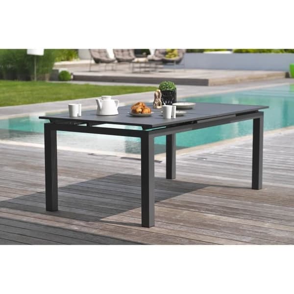 Rektangulär förlängningsbar trädgårdsbord - Grafitgrå - Aluminium - 10 personer - 180/240 x 100 cm - MIAMI - DCB GARDEN