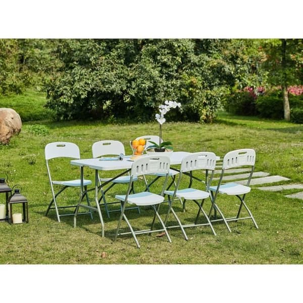 Fällbart serveringsbord - 8 personer - 180x74xH73,5 cm - Stålstruktur och HDPE polyetenskiva - Vit