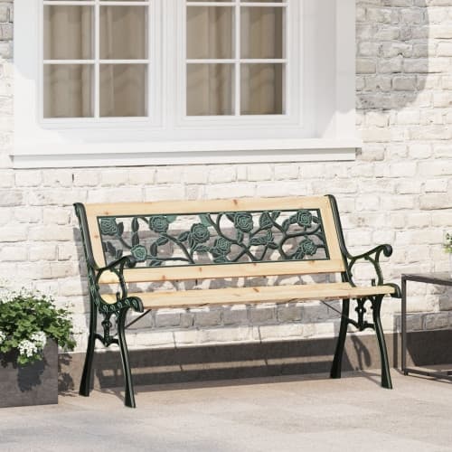 Trädgårdssoffa med rosmönstrat ryggstöd 116 cm trä