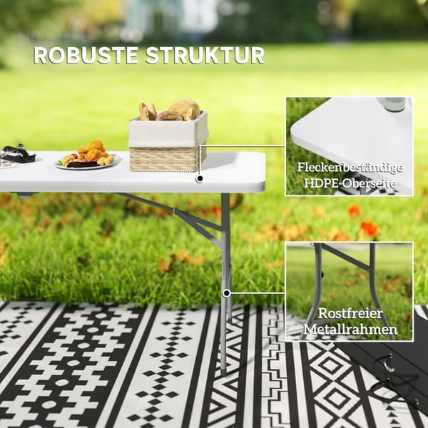 Rootz Folding Camping Table - Foldbar Picnic Table - Portable Outdoors Table - Hållbar design - 180 cm x 74 cm x 74 cm