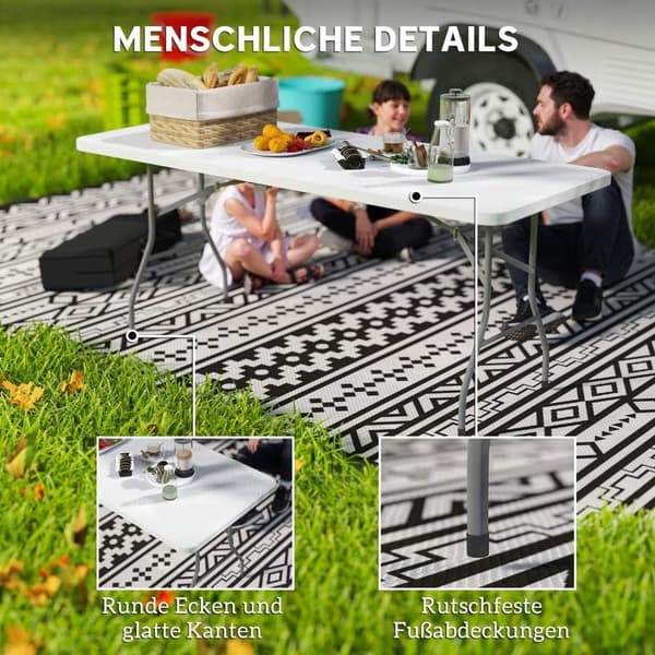 Rootz Folding Camping Table - Foldbar Picnic Table - Portable Outdoors Table - Hållbar design - 180 cm x 74 cm x 74 cm