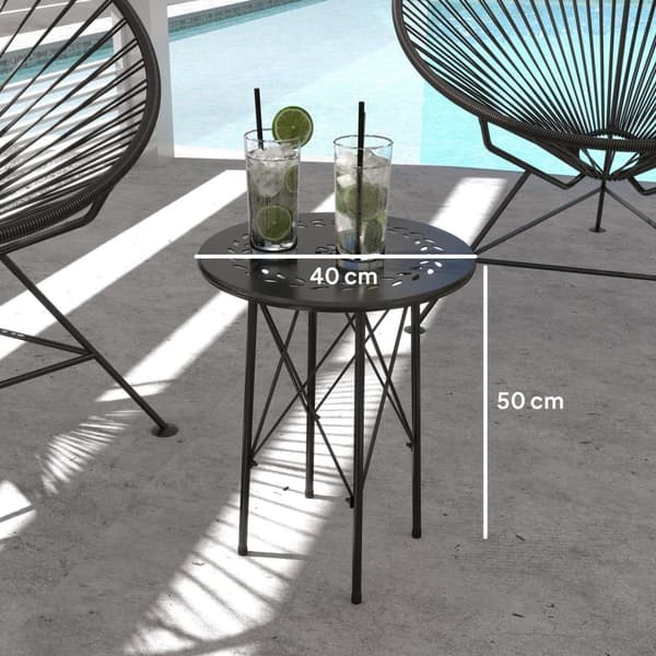 Rootz Garden Table - Terrace Table - Bistrot Table - Vejrbestandigt stål - Ø40cm x 50 cm - Blomsterdesign - Stabile & Justerbare fødder - Indendørs og