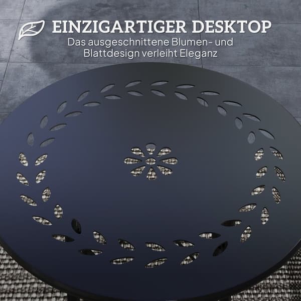 Rootz Garden Table - Terrace Table - Bistrot Table - Vejrbestandigt stål - Ø40cm x 50 cm - Blomsterdesign - Stabile & Justerbare fødder - Indendørs og