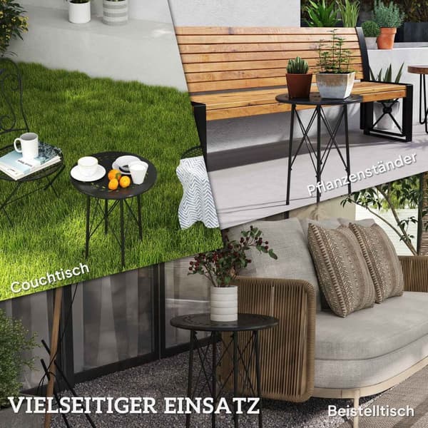Rootz Garden Table - Terrace Table - Bistrot Table - Vejrbestandigt stål - Ø40cm x 50 cm - Blomsterdesign - Stabile & Justerbare fødder - Indendørs og