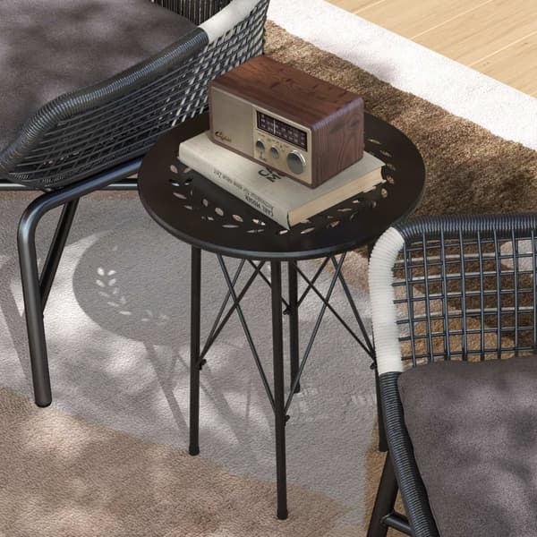 Rootz Garden Table - Terrace Table - Bistrot Table - Vejrbestandigt stål - Ø40cm x 50 cm - Blomsterdesign - Stabile & Justerbare fødder - Indendørs og