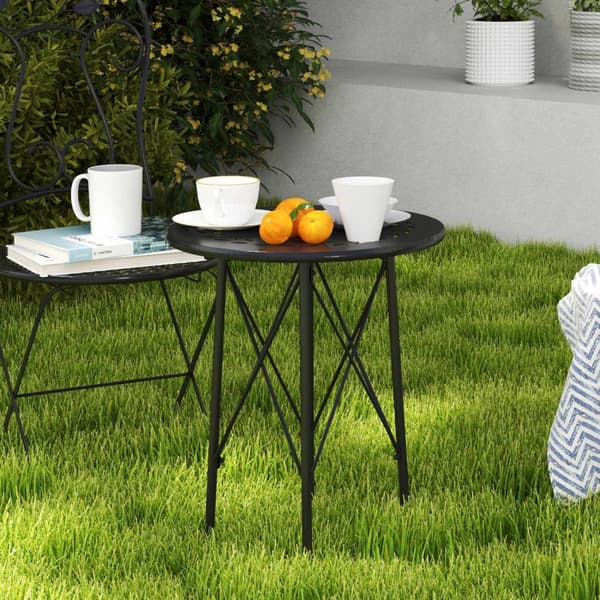 Rootz Garden Table - Terrace Table - Bistrot Table - Vejrbestandigt stål - Ø40cm x 50 cm - Blomsterdesign - Stabile & Justerbare fødder - Indendørs og