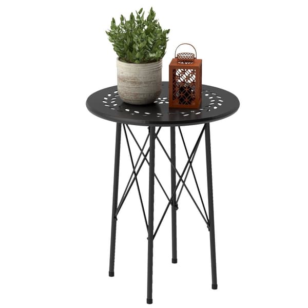 Rootz Garden Table - Terrace Table - Bistrot Table - Vejrbestandigt stål - Ø40cm x 50 cm - Blomsterdesign - Stabile & Justerbare fødder - Indendørs og