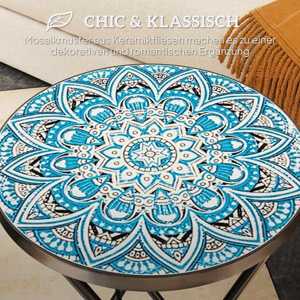 Rootz Mosaic -puutarhapöytä - Taitava terassipöytä - Pyöreät patiotaulut - Avaruuteen säästävä muotoilu - Ø35,5 x 55H cm