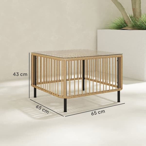 Rootz Poly Rattan Garden Table - Väderbeständig sidobord - Kvadratisk tabell - Hållbar design - 65 cm x 65 cm x 43 cm