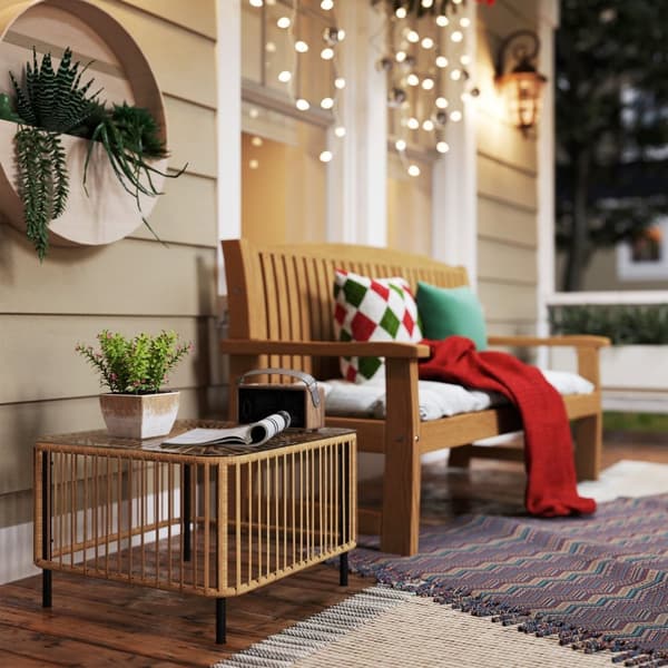 Rootz Poly Rattan Garden Table - Väderbeständig sidobord - Kvadratisk tabell - Hållbar design - 65 cm x 65 cm x 43 cm
