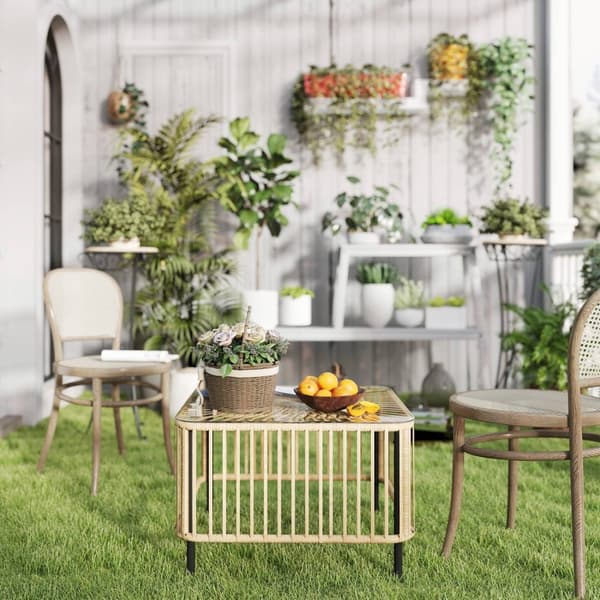 Rootz Poly Rattan Garden Table - Väderbeständig sidobord - Kvadratisk tabell - Hållbar design - 65 cm x 65 cm x 43 cm
